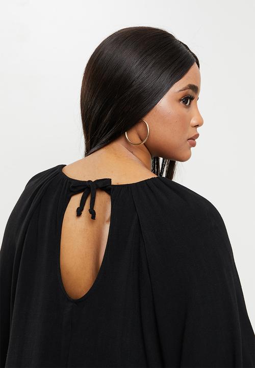 Me&B - Plus linen gauged blouse - black