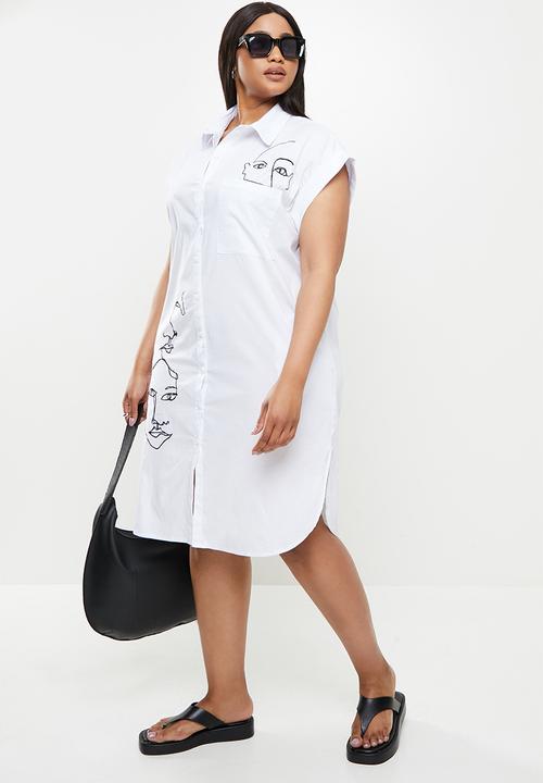 Me&B - Plus dropped shoulder shirtdress - white 
