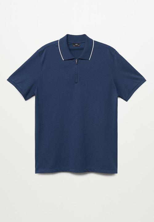 MANGO - Polo shirt zippi - medium blue