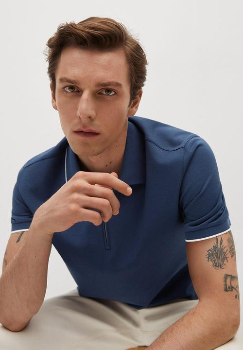 MANGO - Polo shirt zippi - medium blue