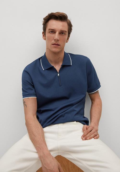 MANGO - Polo shirt zippi - medium blue