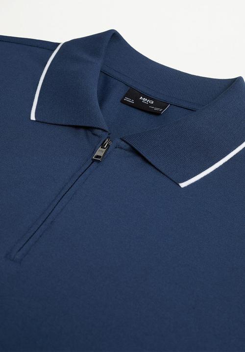 MANGO - Polo shirt zippi - medium blue