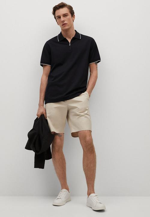 MANGO - Polo shirt zippi - black