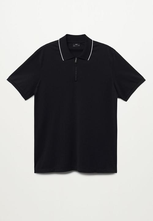 MANGO - Polo shirt zippi - black