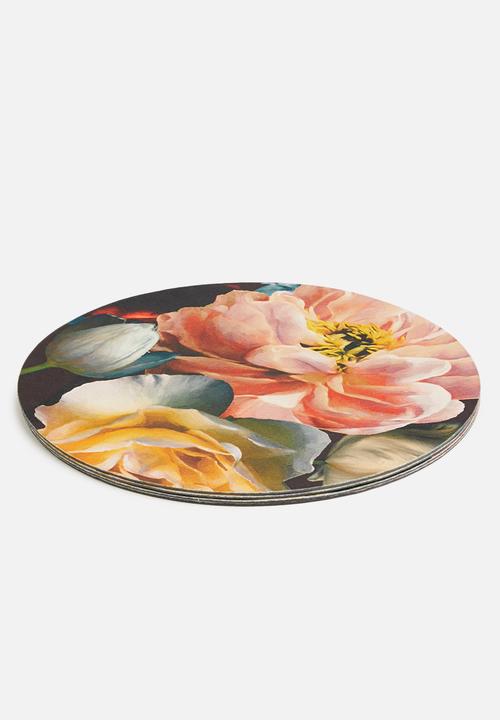Elsje Designs - Chocolate & roses velvety placemat set of 4 - peach