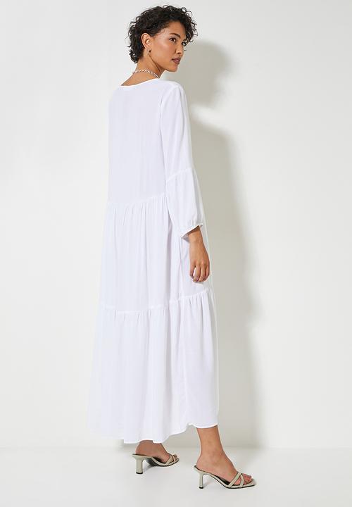 VELVET - Voluminous tiered midi dress - white 