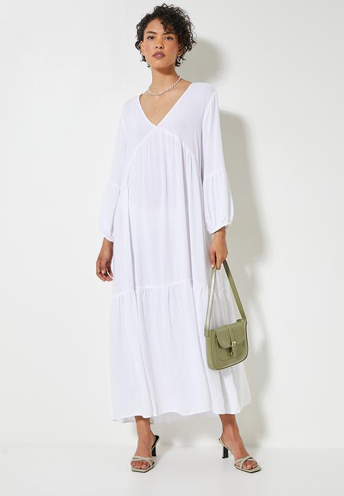 VELVET - Voluminous tiered midi dress - white 