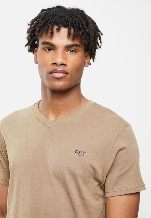 Cutty - Rich regular fit v-neck tee - taupe
