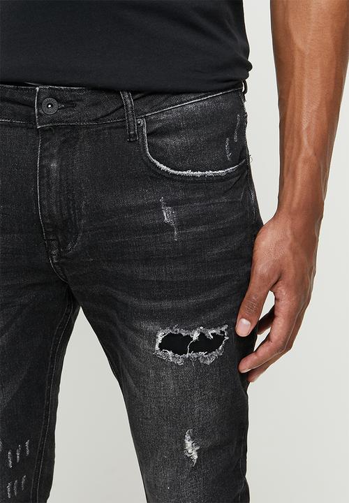 Cutty - Bryant rip & repair skinny jeans - black