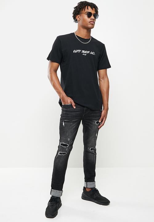 Cutty - Bryant rip & repair skinny jeans - black