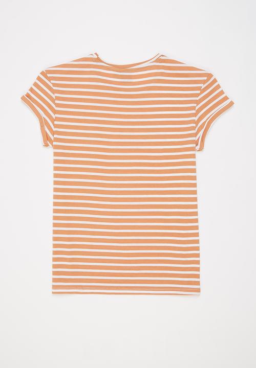 POLO - Girls kim striped printed tee - beige & white 