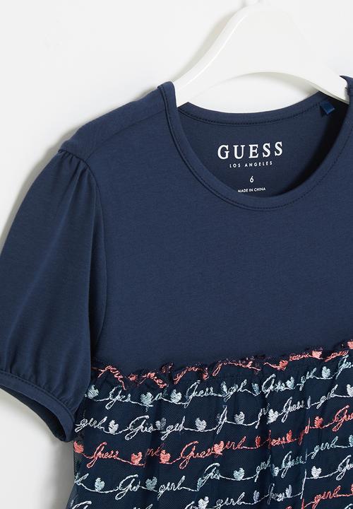 GUESS - Short sleeve T-shirt with mesh - navy