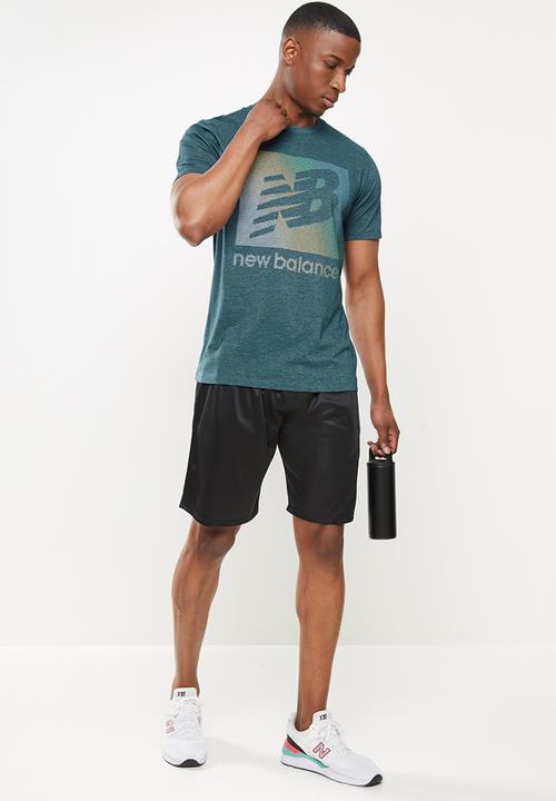New Balance  - Tenacity heather tech ss print - mountain teal
