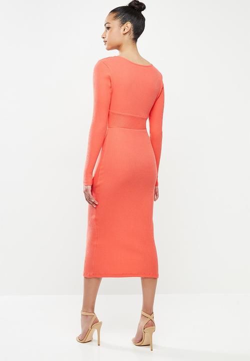 Glamorous - Petite midi long sleeve dress - coral 