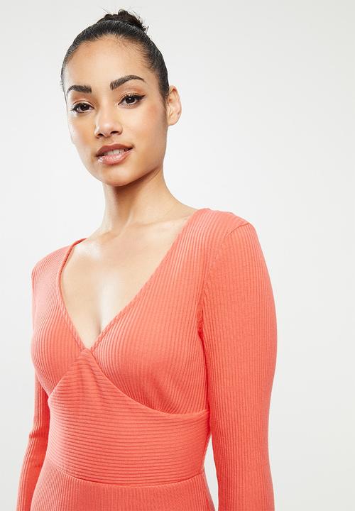 Glamorous - Petite midi long sleeve dress - coral 