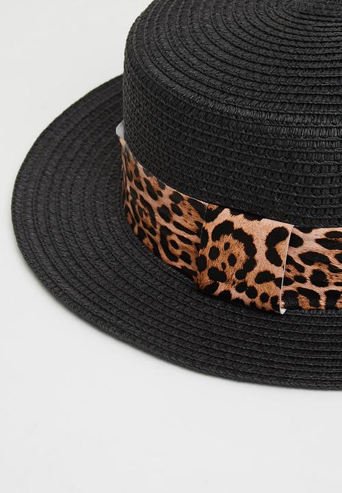 Superbalist - Leopard print trim boater - black