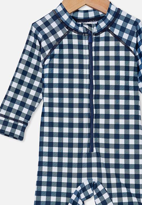 Cotton On - Cameron long sleeve swimsuit  - indigo/vanilla dylan gingham