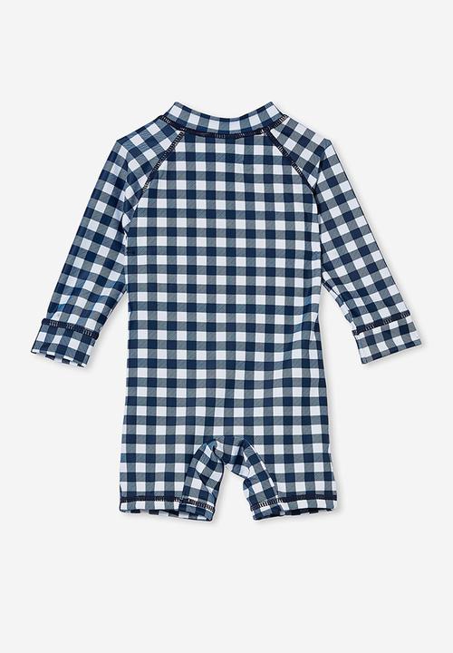 Cotton On - Cameron long sleeve swimsuit  - indigo/vanilla dylan gingham