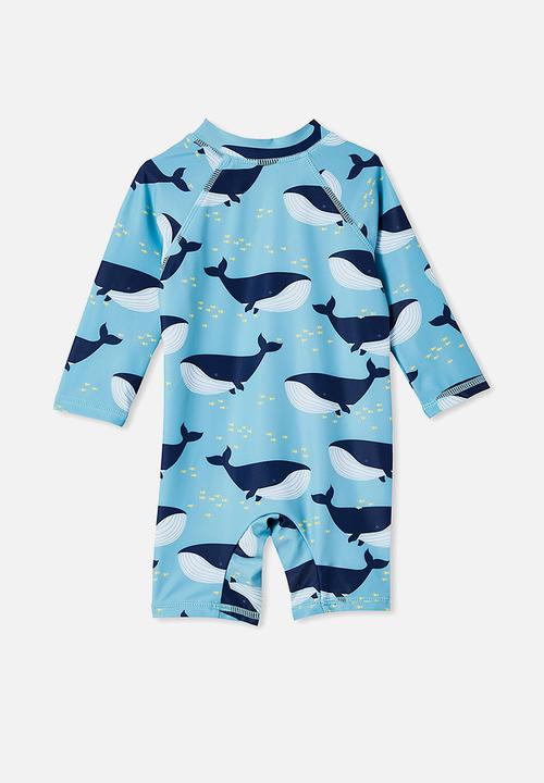 Cotton On - Cameron long sleeve swimsuit  - blue ice/whale of a time