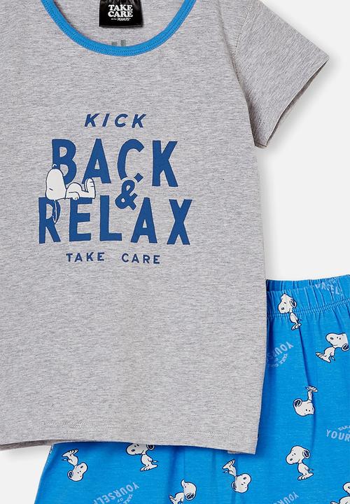 Cotton On - Hudson short sleeve pyjama set licensed  - lcn pea snoopy kick back relax/bluebell