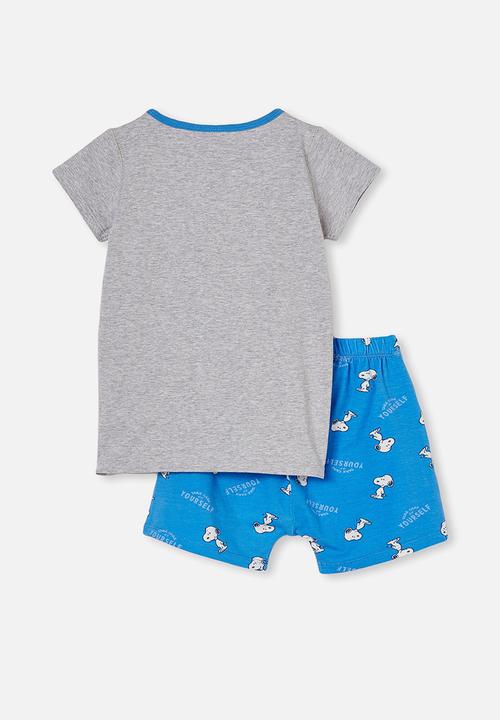 Cotton On - Hudson short sleeve pyjama set licensed  - lcn pea snoopy kick back relax/bluebell