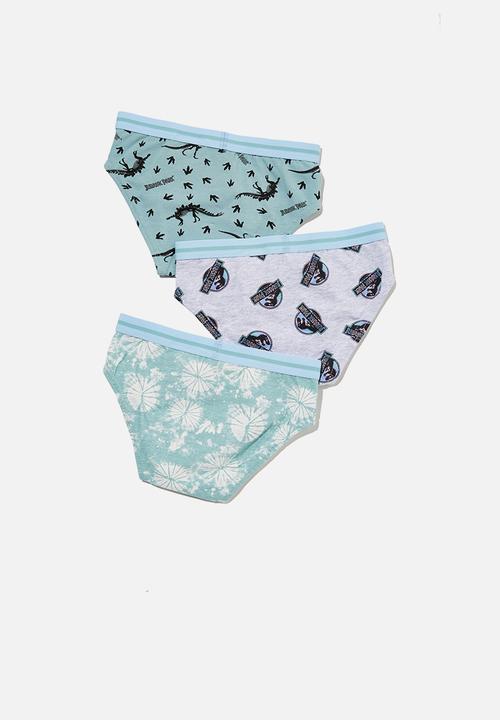 Cotton On - Boys 3 pack brief licensed  - lcn uni jurassic park/rusty aqua
