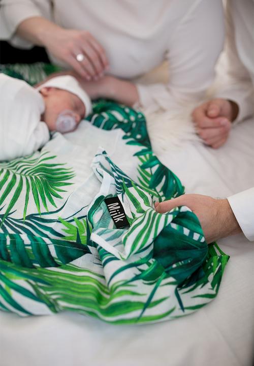 Miilk - Tropical leaf muslin - white & green