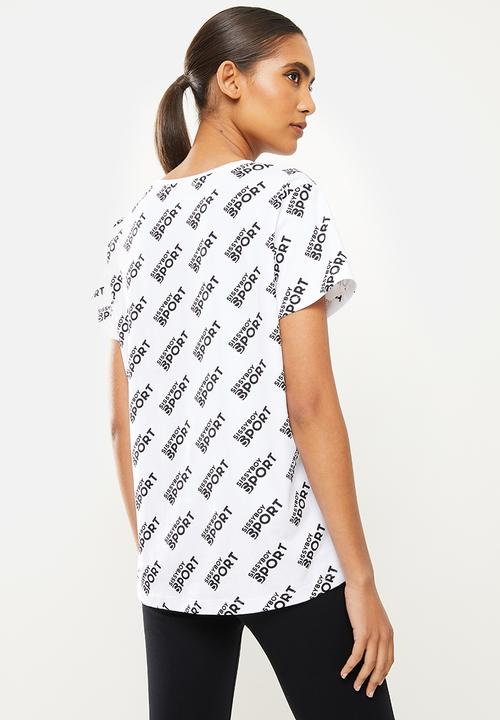 SISSY BOY - Over-sized, boxy loose top with all-over branded print - white & black
