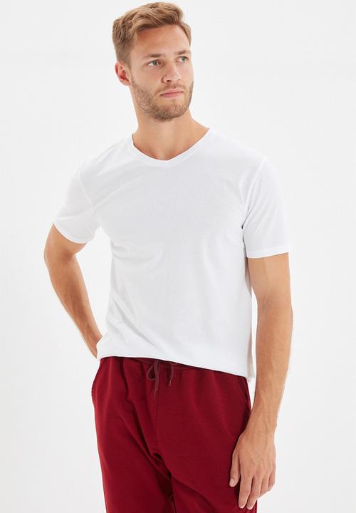 Trendyol - Gus v-neck short sleeve tee - white