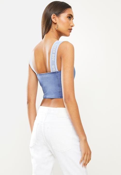 SISSY BOY - Game on crop knit top with branded straps - light vintage