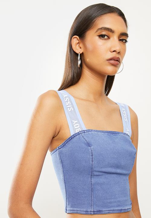 SISSY BOY - Game on crop knit top with branded straps - light vintage