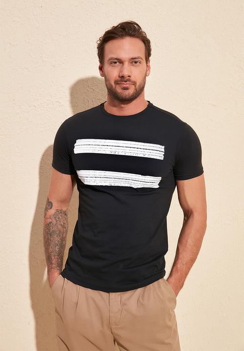 Trendyol - Chest stripe short sleeve tee - black