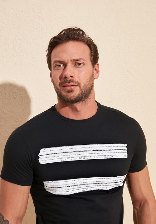 Trendyol - Chest stripe short sleeve tee - black