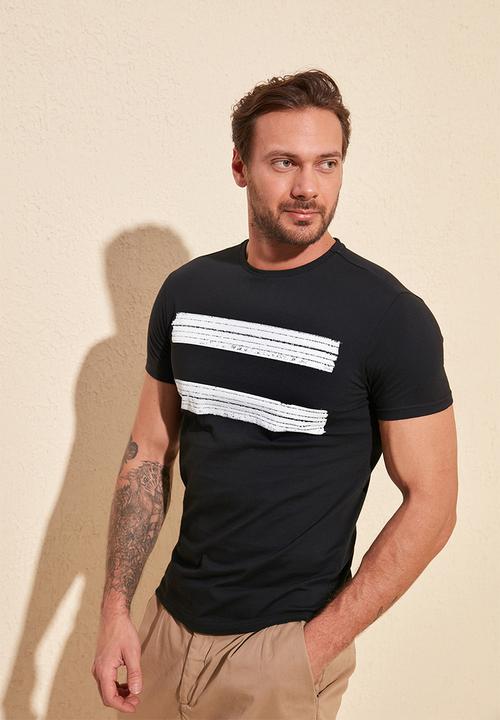 Trendyol - Chest stripe short sleeve tee - black