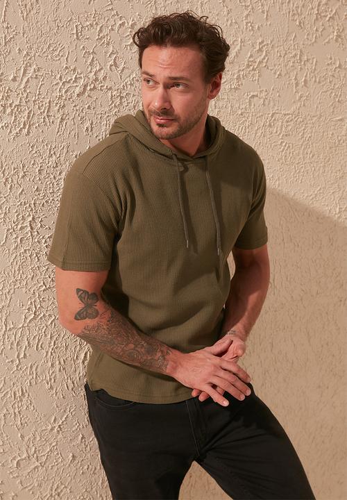 Trendyol - Hooded short sleeve tee - khaki