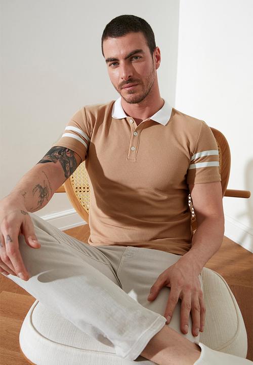 Trendyol - Stripe sleeve short sleeve golfer - beige