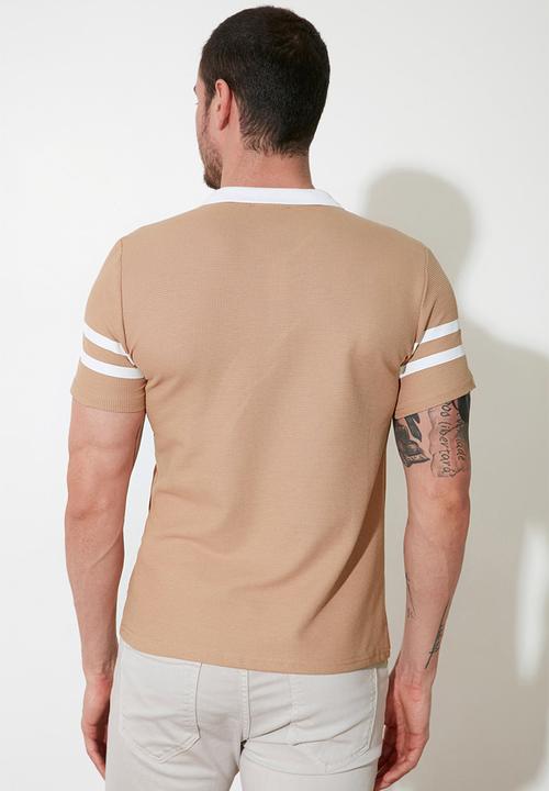 Trendyol - Stripe sleeve short sleeve golfer - beige