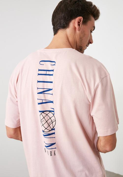 Trendyol - Back vertical print short sleeve tee - powder pink