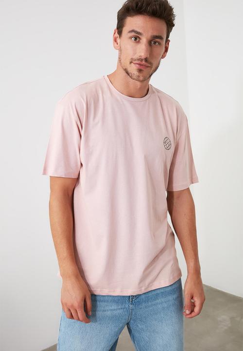 Trendyol - Back vertical print short sleeve tee - powder pink