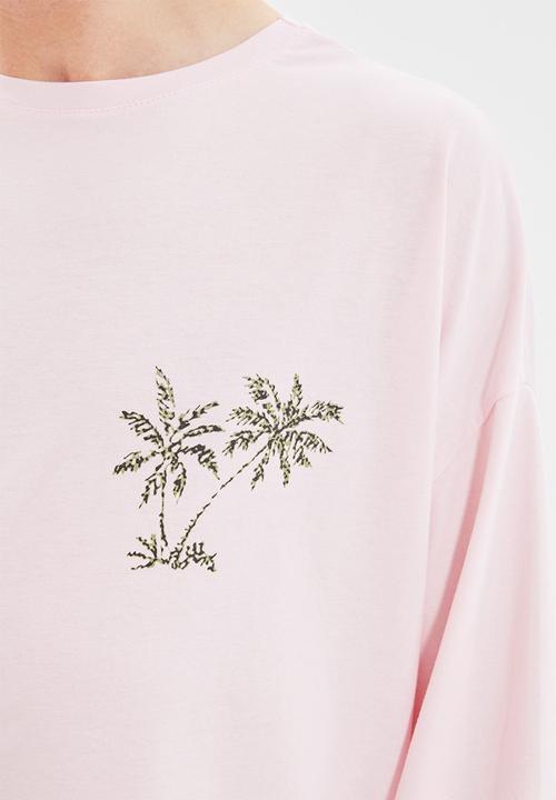 Trendyol - Hello summer printed short sleeve tee - powder pink