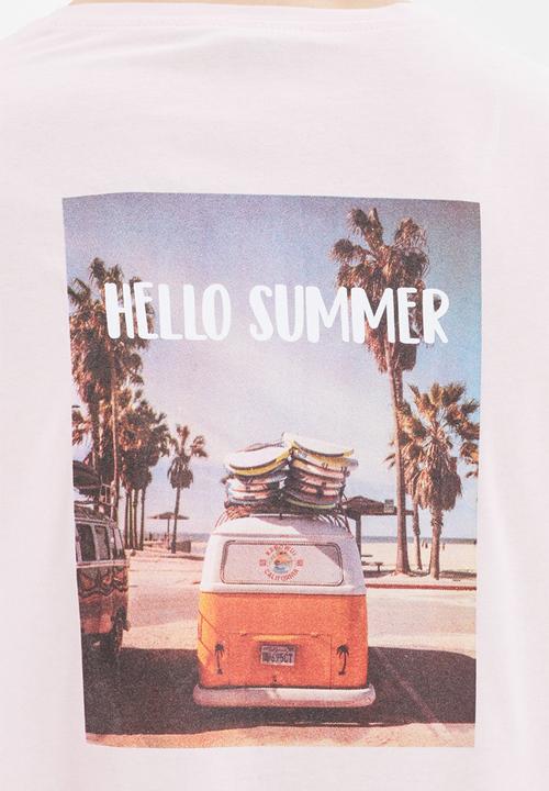 Trendyol - Hello summer printed short sleeve tee - powder pink