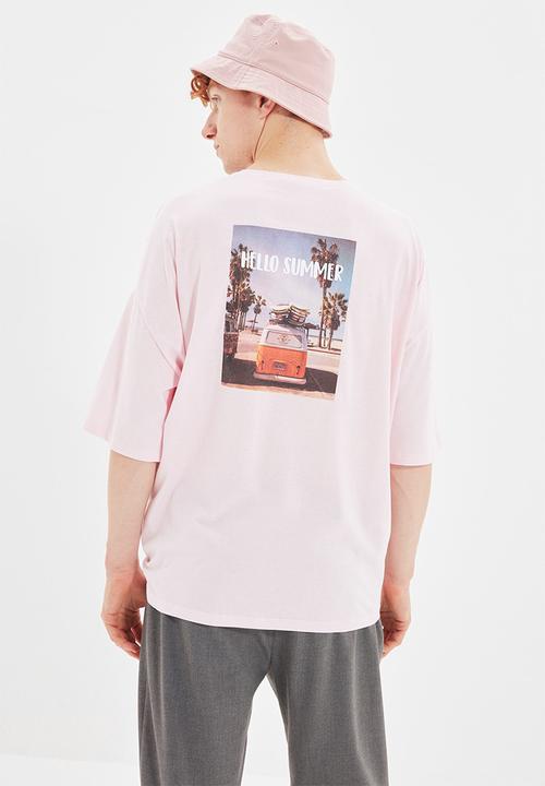 Trendyol - Hello summer printed short sleeve tee - powder pink