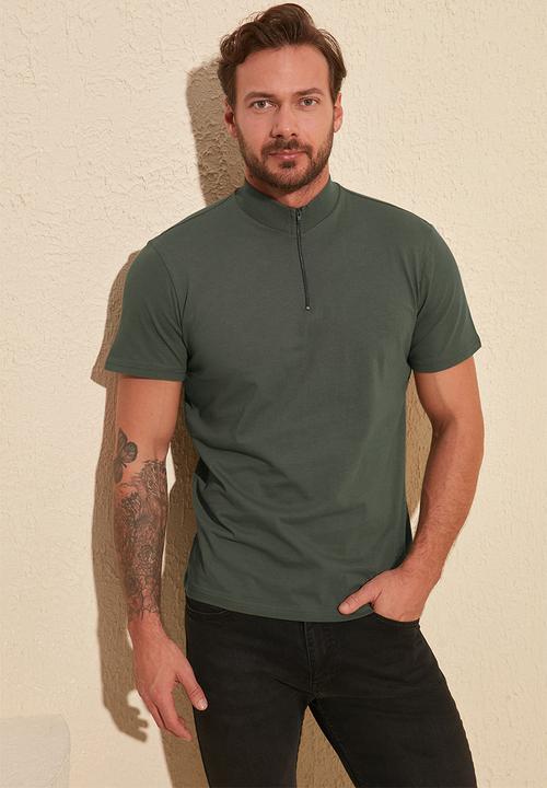 Trendyol - High neck quarter zip tee - khaki