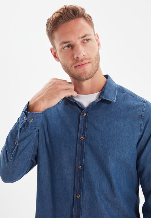 Trendyol - Button down long sleeve denim shirt - navy