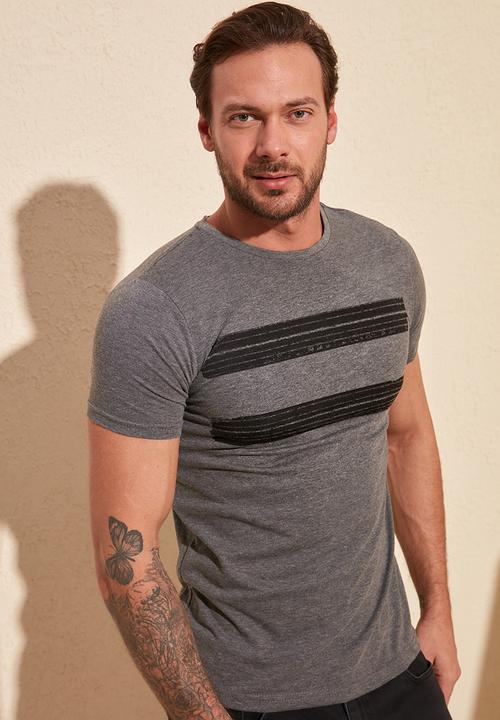 Trendyol - Chest stripe short sleeve tee - anthracite