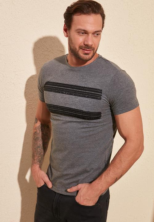Trendyol - Chest stripe short sleeve tee - anthracite