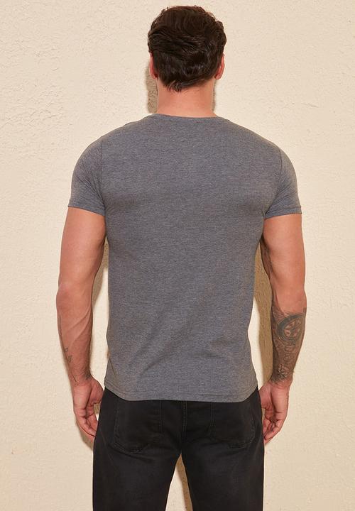 Trendyol - Chest stripe short sleeve tee - anthracite
