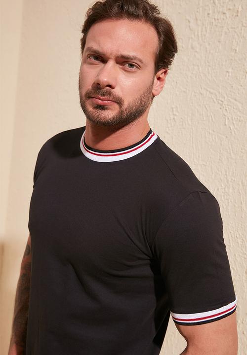 Trendyol - Stripe crew neck short sleeve tee - black