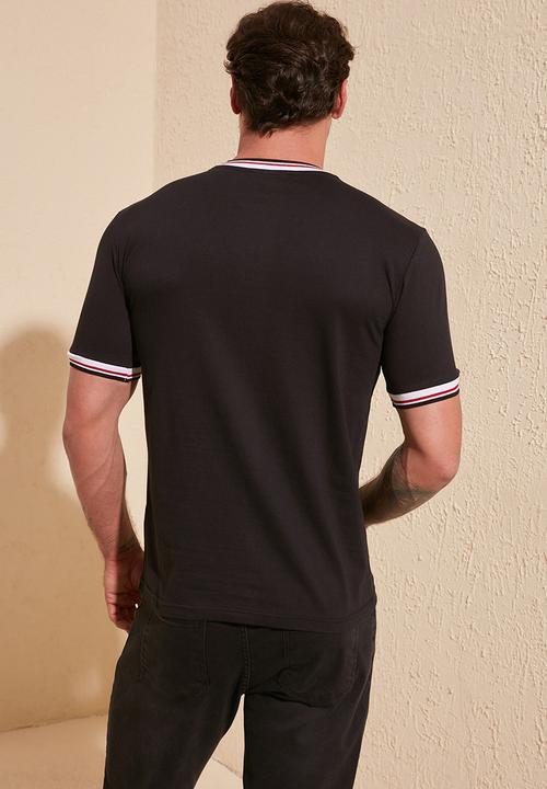 Trendyol - Stripe crew neck short sleeve tee - black