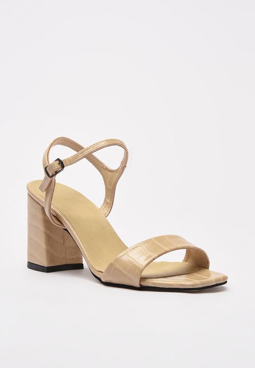 Trendyol - Croc barely there block heel - beige
